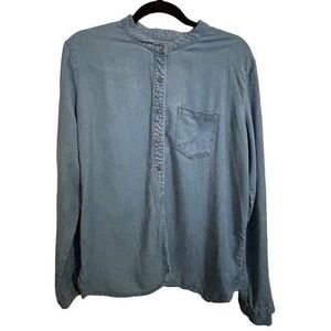 David Bitton Button Down Shirt ‎ LARGE Blue Chambray